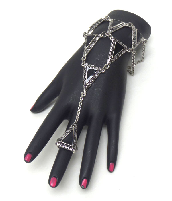 Multi metal triangle link bracelet and ring set