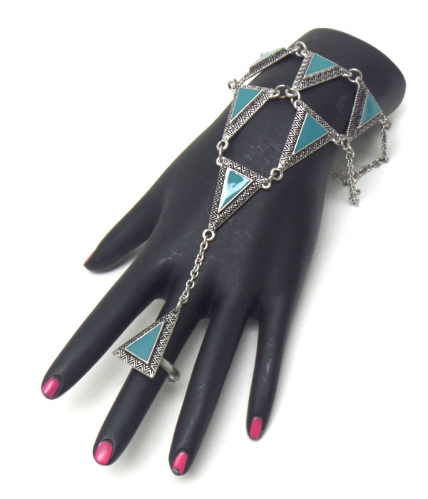 Multi metal triangle link bracelet and ring set