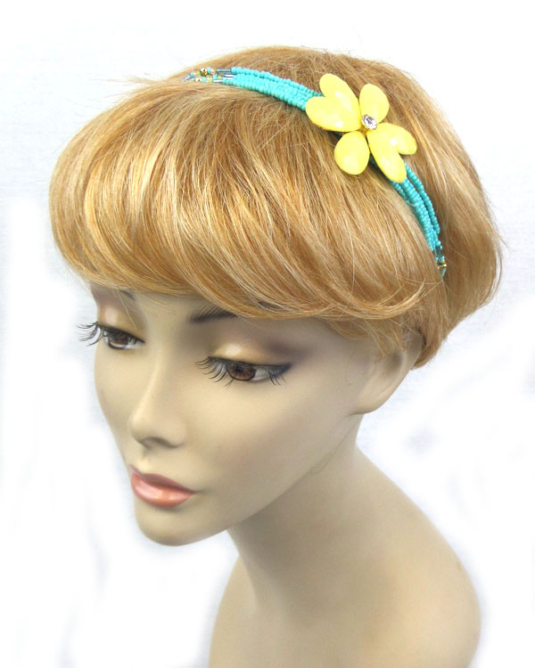 FIVE LAYER SEED BEADE W/ COLOR FLOWER STRETCH HEAD BAND