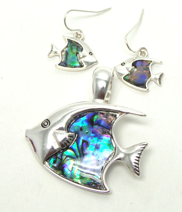 Abalone fish magnet pendant set