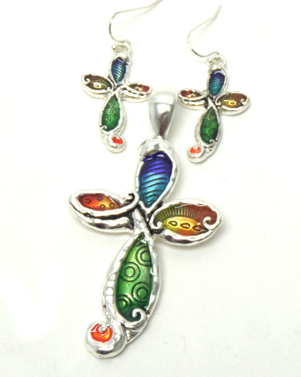 Art design multicolor cross pendant set 