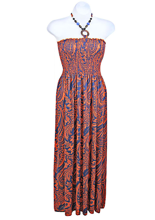 Floral pattern print elastic long smocking dress 92 %polyester 8 % spandex 