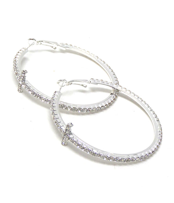 Crystal cross hoop earrings