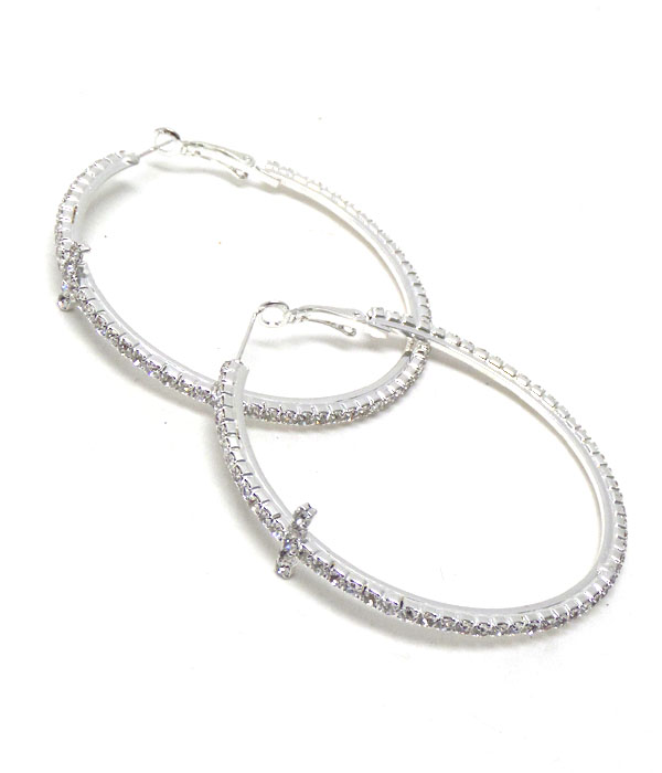 Crystal cross hoop earrings