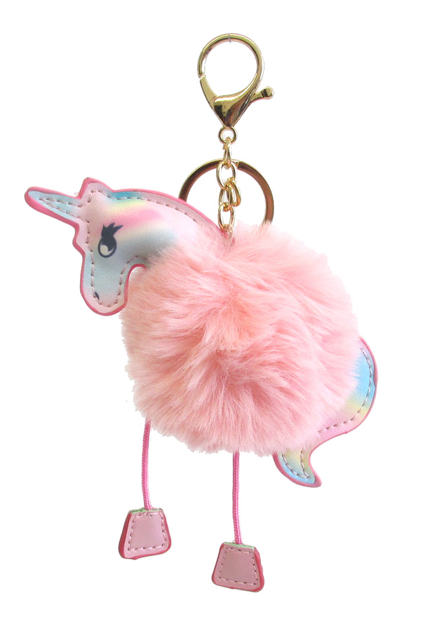 Puffy cushion and pom key chain - unicorn
