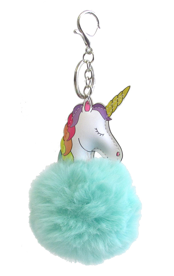 Puffy cushion and pom key chain - unicorn