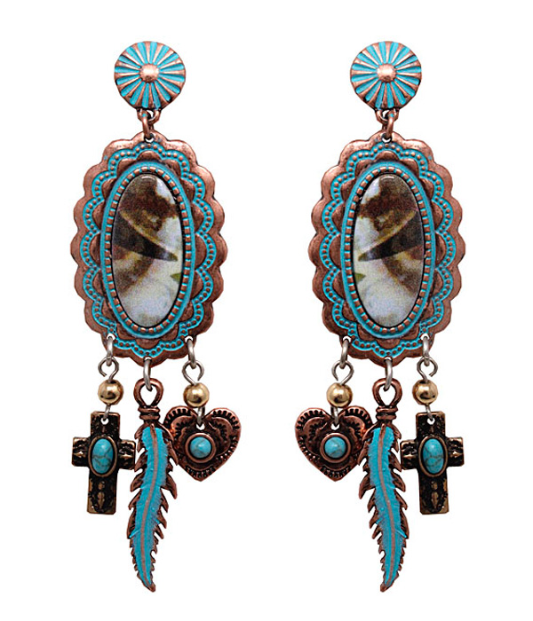 Bohemian theme multi charm drop earring