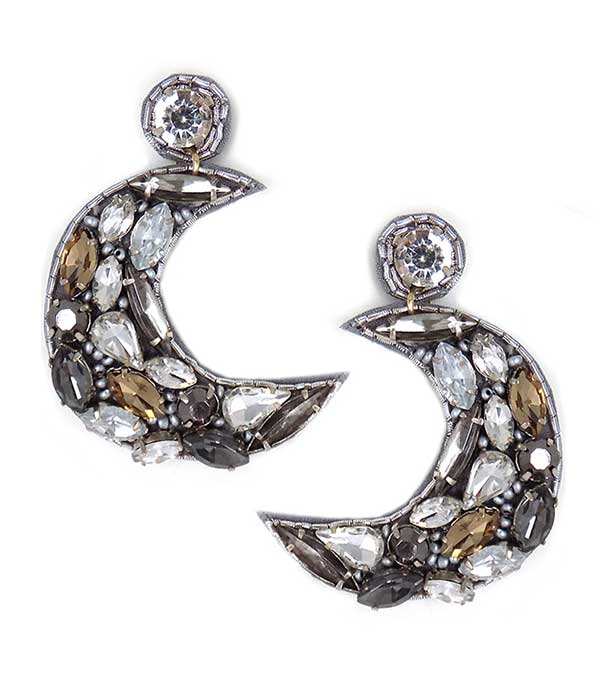 Handmade facet stone mix moon earring