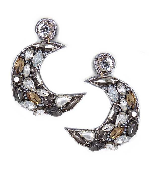 HANDMADE FACET STONE MIX MOON EARRING