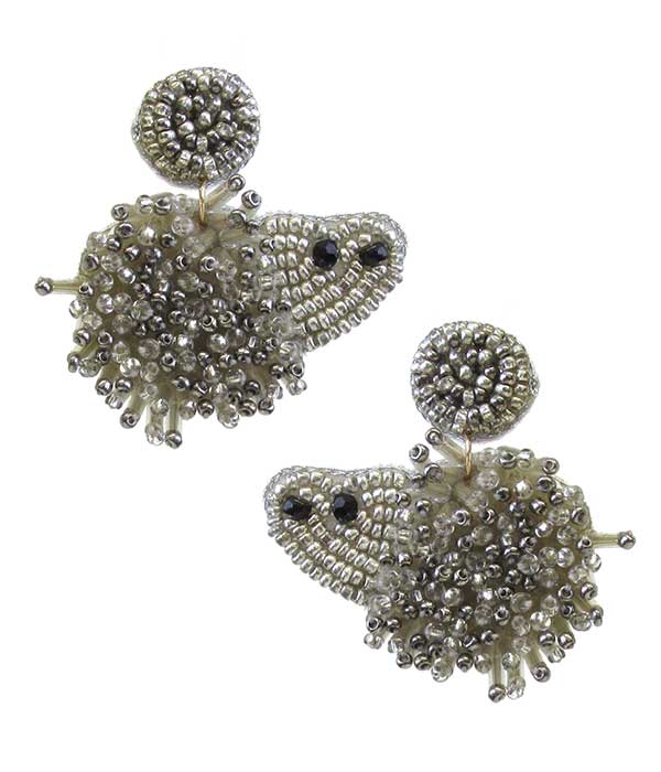 Handmade multi seedbead hedgehog earring