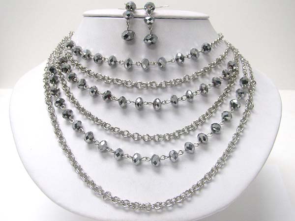 Fact metallic beads and multi layer chain neckalce earring set