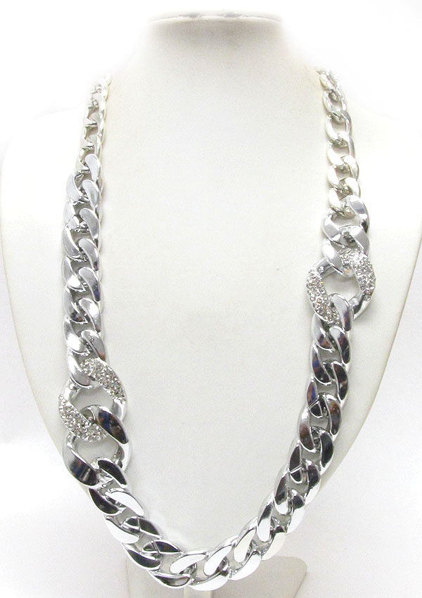 Crystal deco thick and long chain necklace