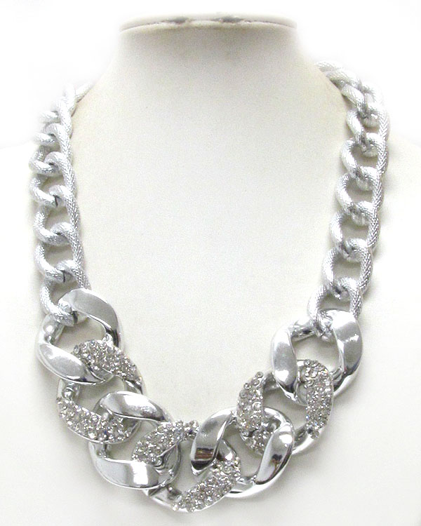 Crystal deco thick chain necklace