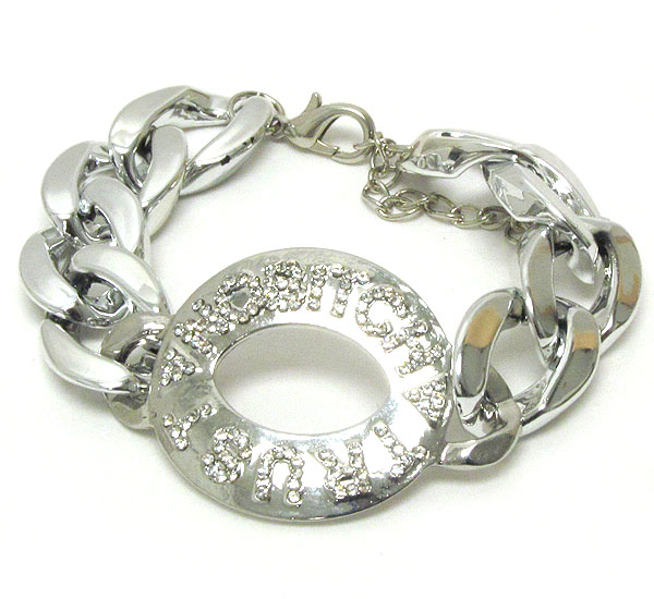 CRYSTAL DECO TRUST NO BITCH AND THICK CHAIN BRACELET