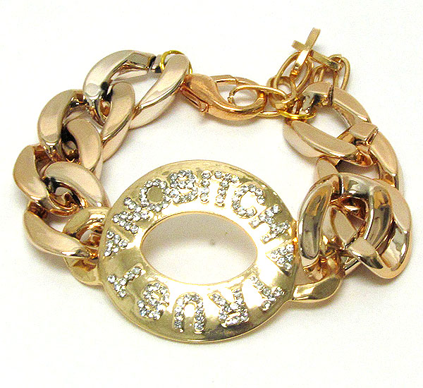 Crystal deco trust no bitch and thick chain bracelet