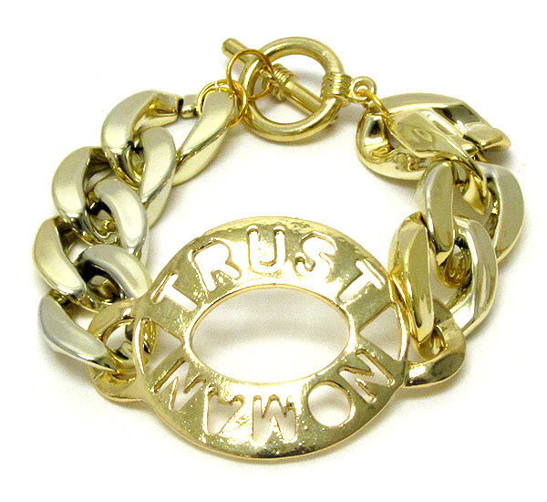 TRUST NO MAN AND THICK METAL CHAIN BRACELET