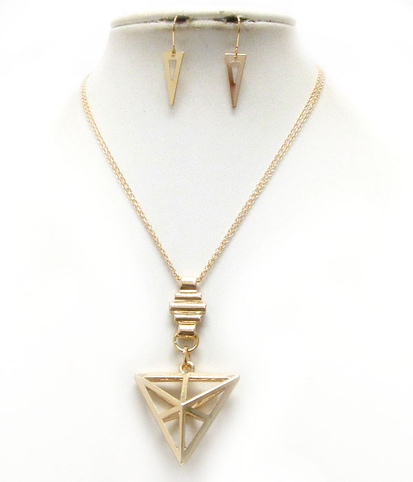 Geometric triangular pendant necklace earring set