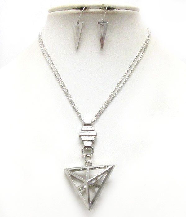 Geometric triangular pendant necklace earring set