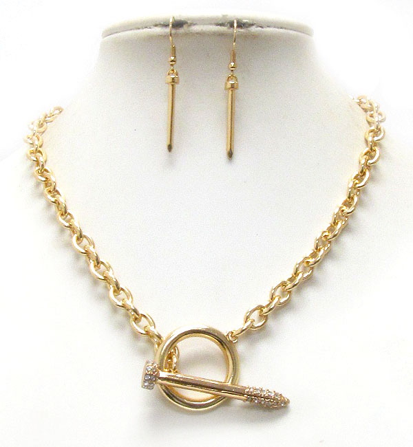 Crystal deco nail toggle necklace earring set