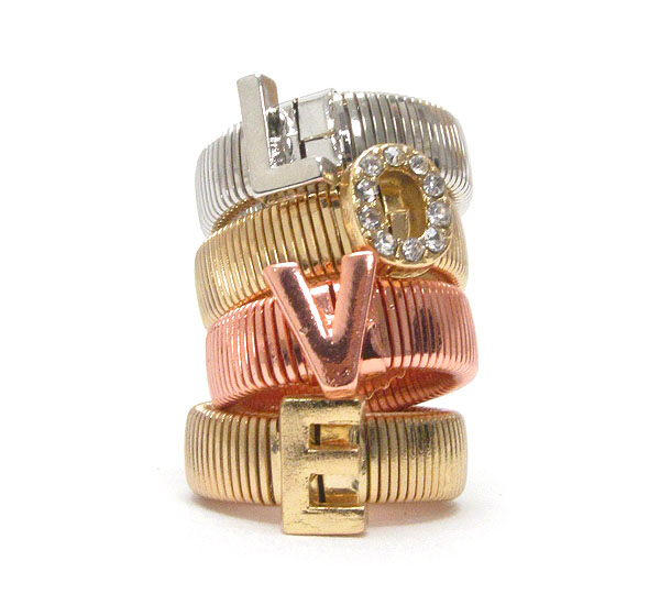 Crystal deco love spring stretch ring set of 4
