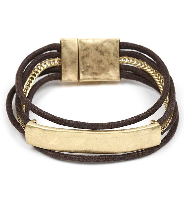 Metal bar and multi wax cord magnetic bracelet