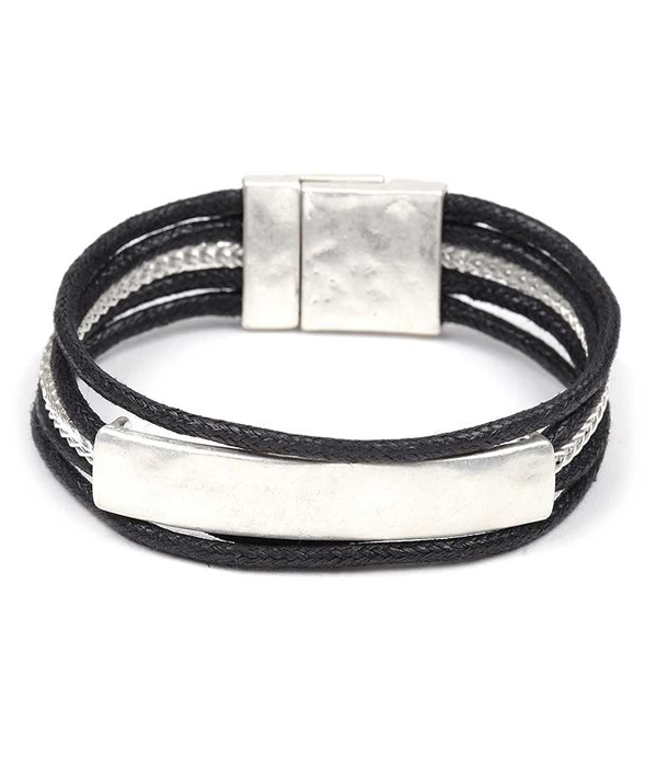Metal bar and multi wax cord magnetic bracelet