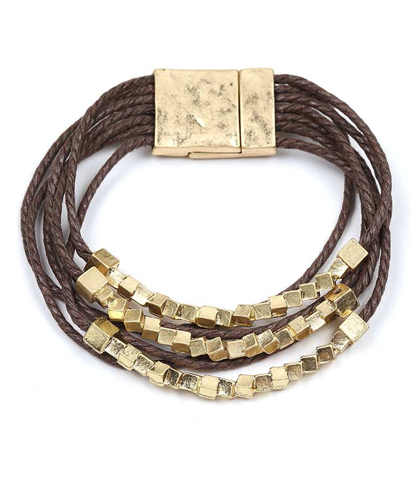 Metal bead and multi wax cord magnetic bracelet