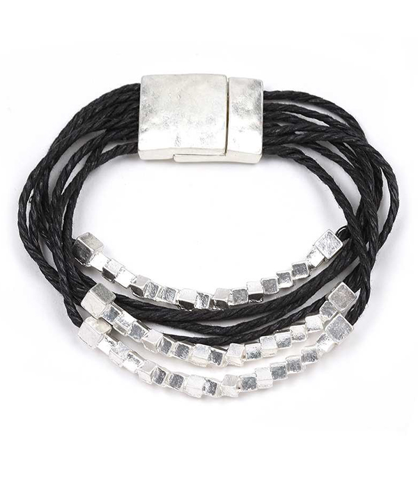 Metal bead and multi wax cord magnetic bracelet