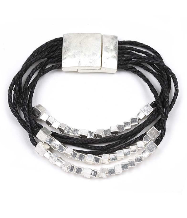 METAL BEAD AND MULTI WAX CORD MAGNETIC BRACELET