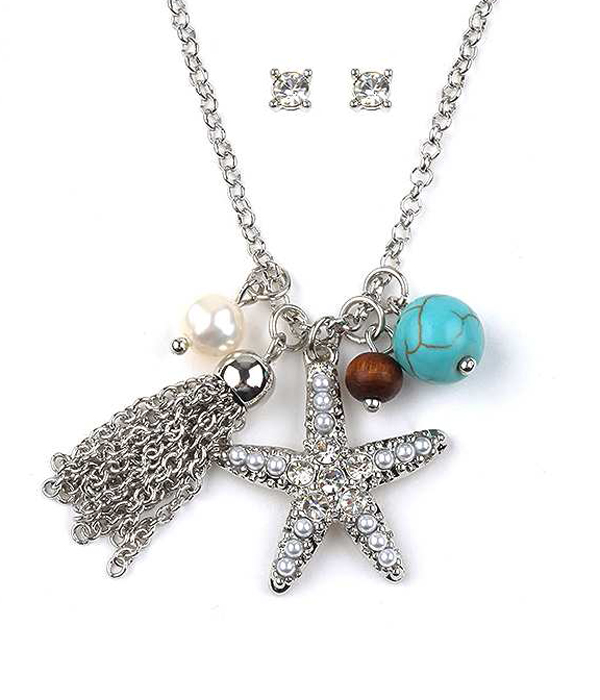 Crystal starfish and tassel necklace set