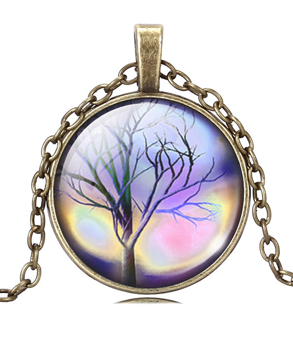 Antique bronze life of tree cabochon necklace