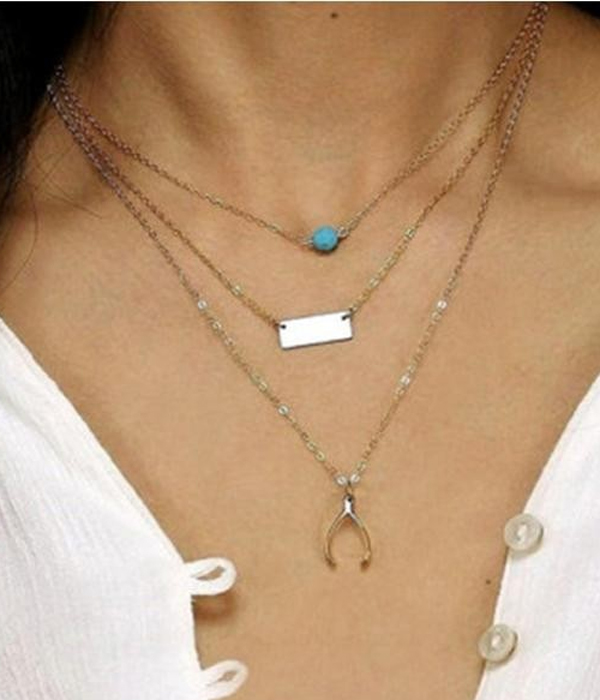 Etsy style three layered wishbone necklace