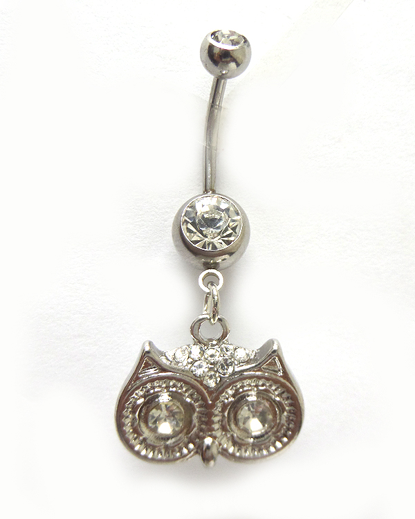 Surgical steel metal owl belly ring navel ring