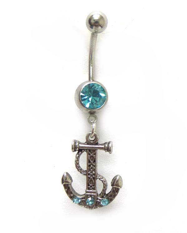 Surgical steel metal anchor with crystals belly ring  navel ring