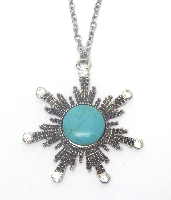 Snowflake shape with stone center necklace 