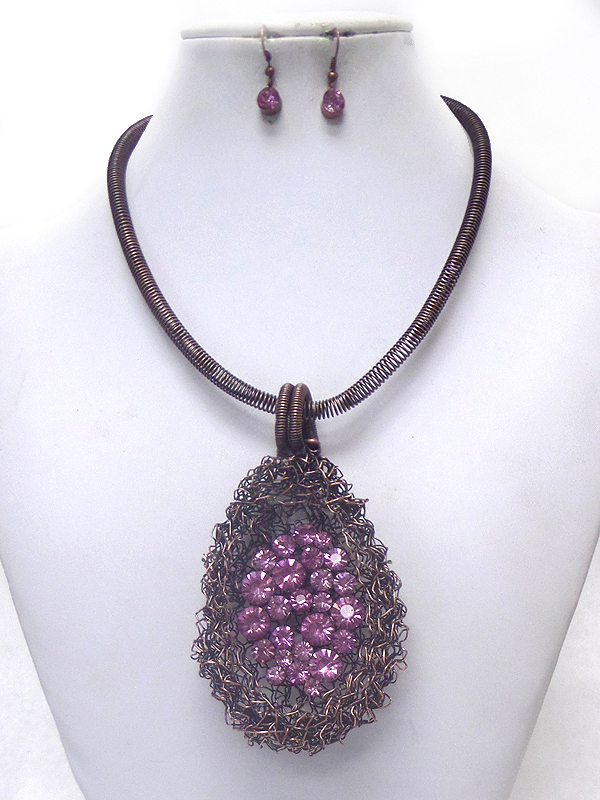 Tube chain with crystals necklace set