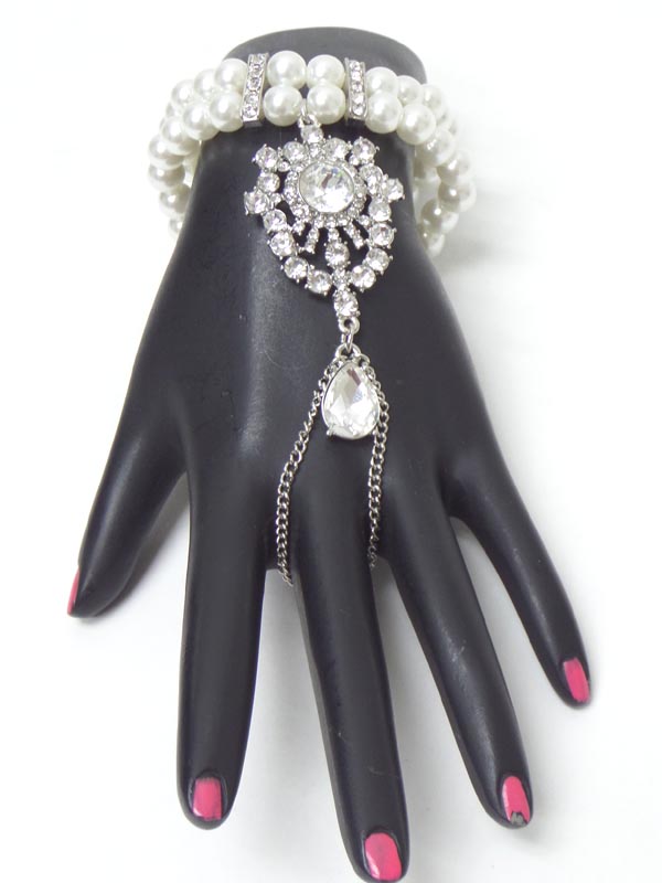 2 layer pearls with crystals ring bracelet set