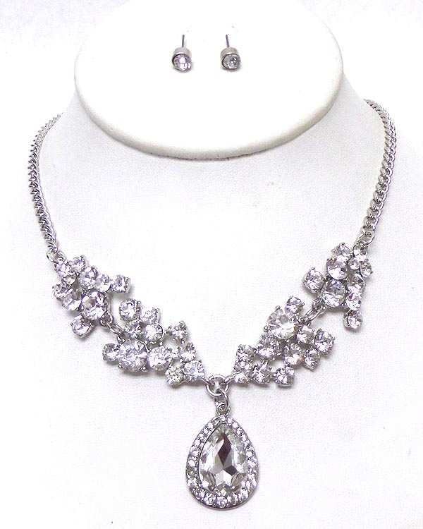 Linked crystals with teardrop drop necklace set