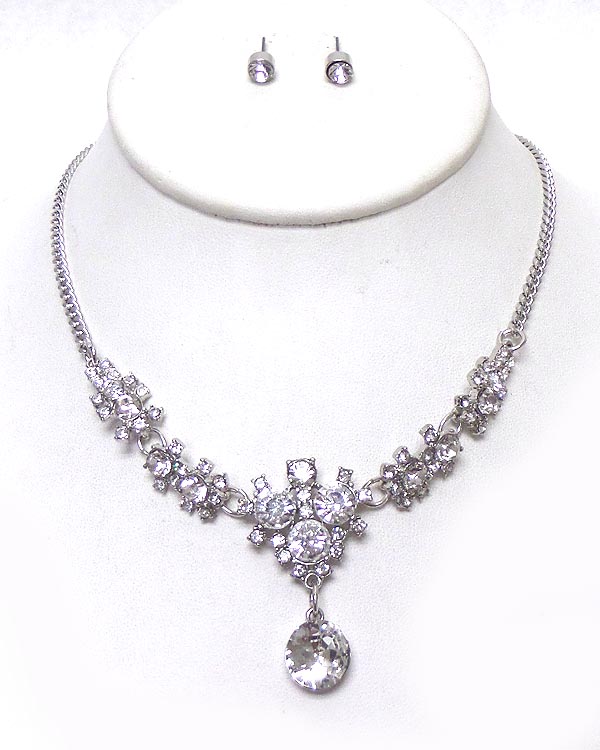 Linked crystals with single crystal drop necklace set 