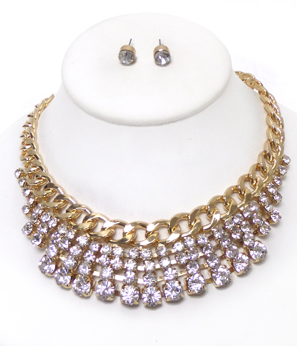 Crystals drop thick chain necklace set 