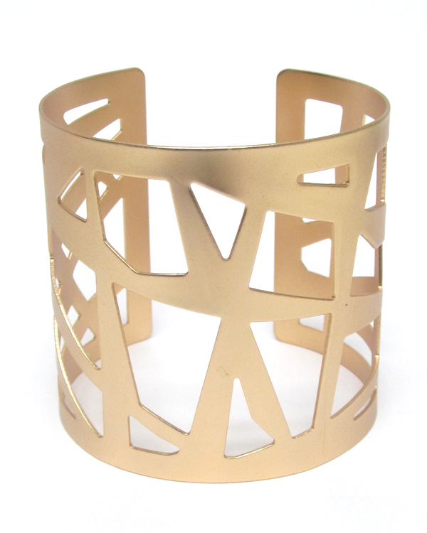 Geometric pattern cut metal bangle bracelet