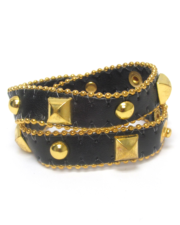 Metal stud leatherette wrap bracelet