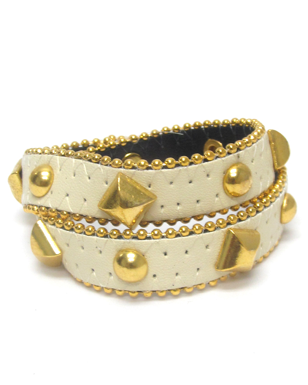 Metal stud leatherette wrap bracelet