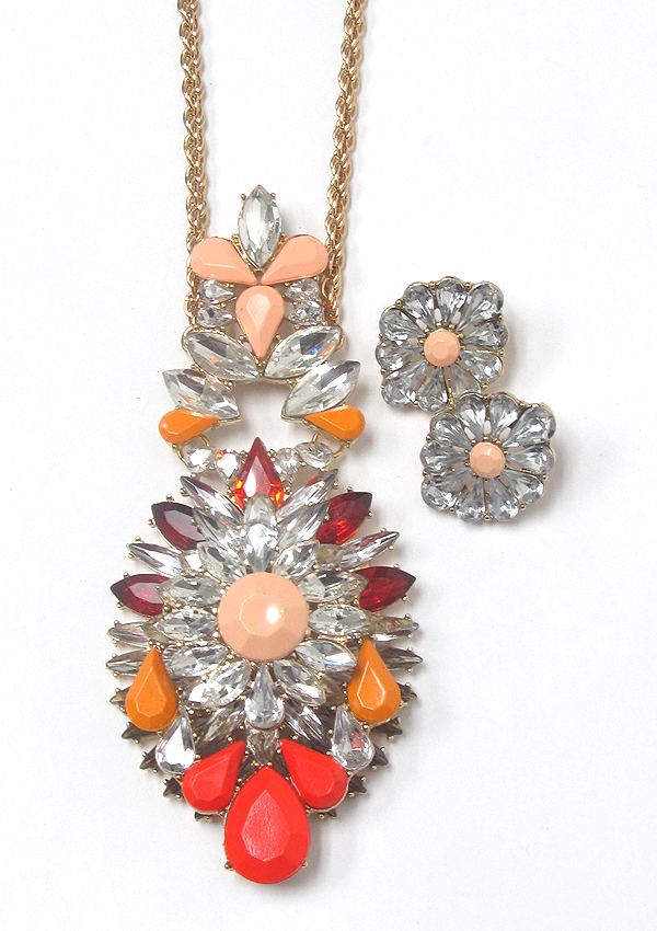 Multy crystal long necklace set