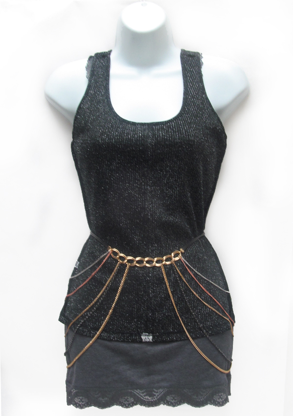 Bikini cross over metal harness body chain