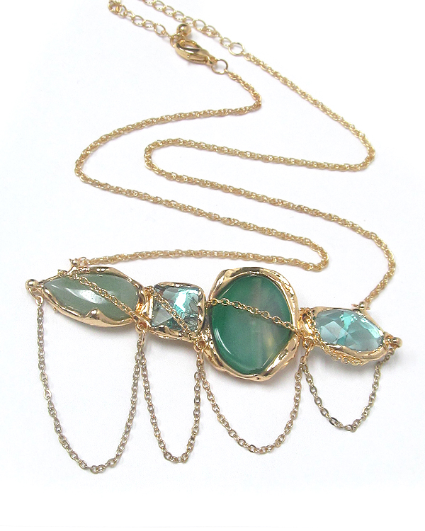Semi precious stone and chain drop necklace