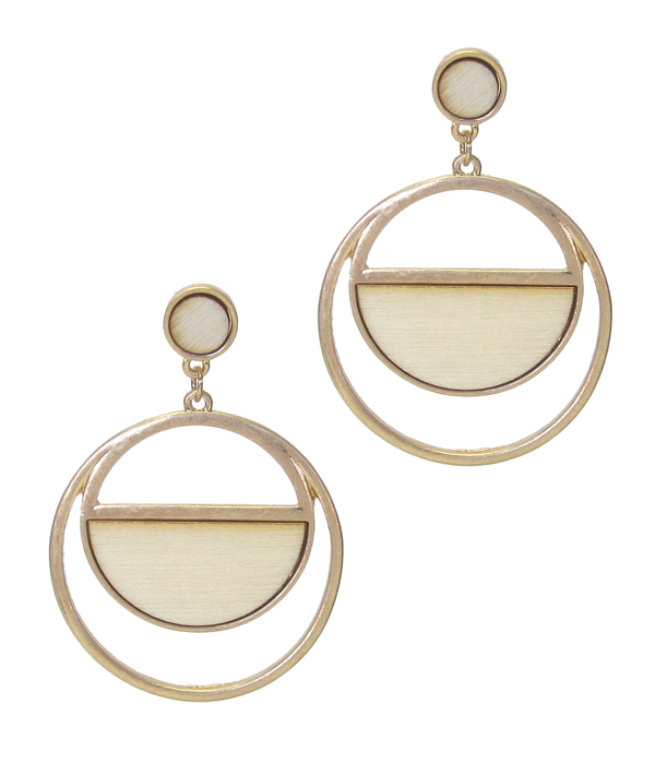 Wood center metal hoop drop earring