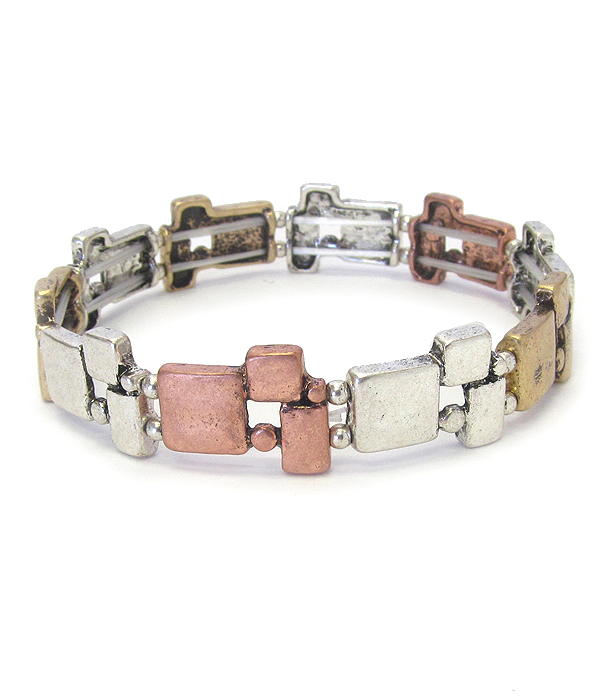 Vintage metal multi square stretch bracelet