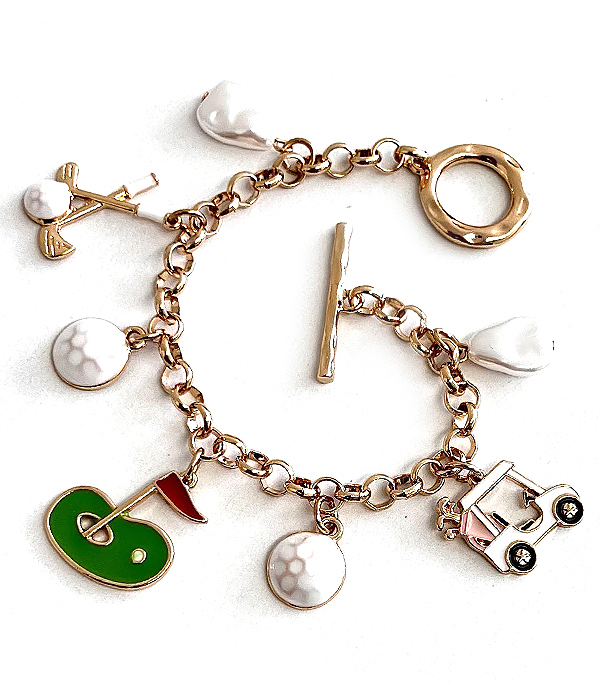 Sport theme multi charm toggle bracelet - golf