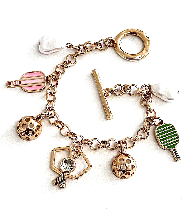 Pickleball charm toggle bracelet